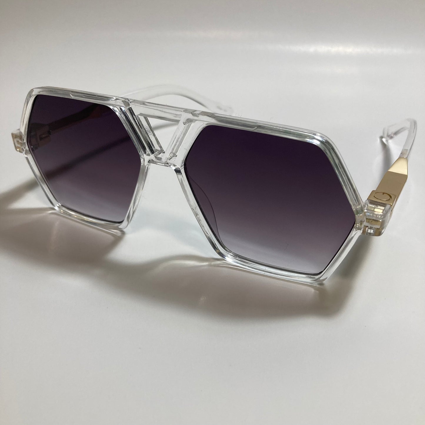 mens and womens square aviator sunglasses with clear frame and black lenses