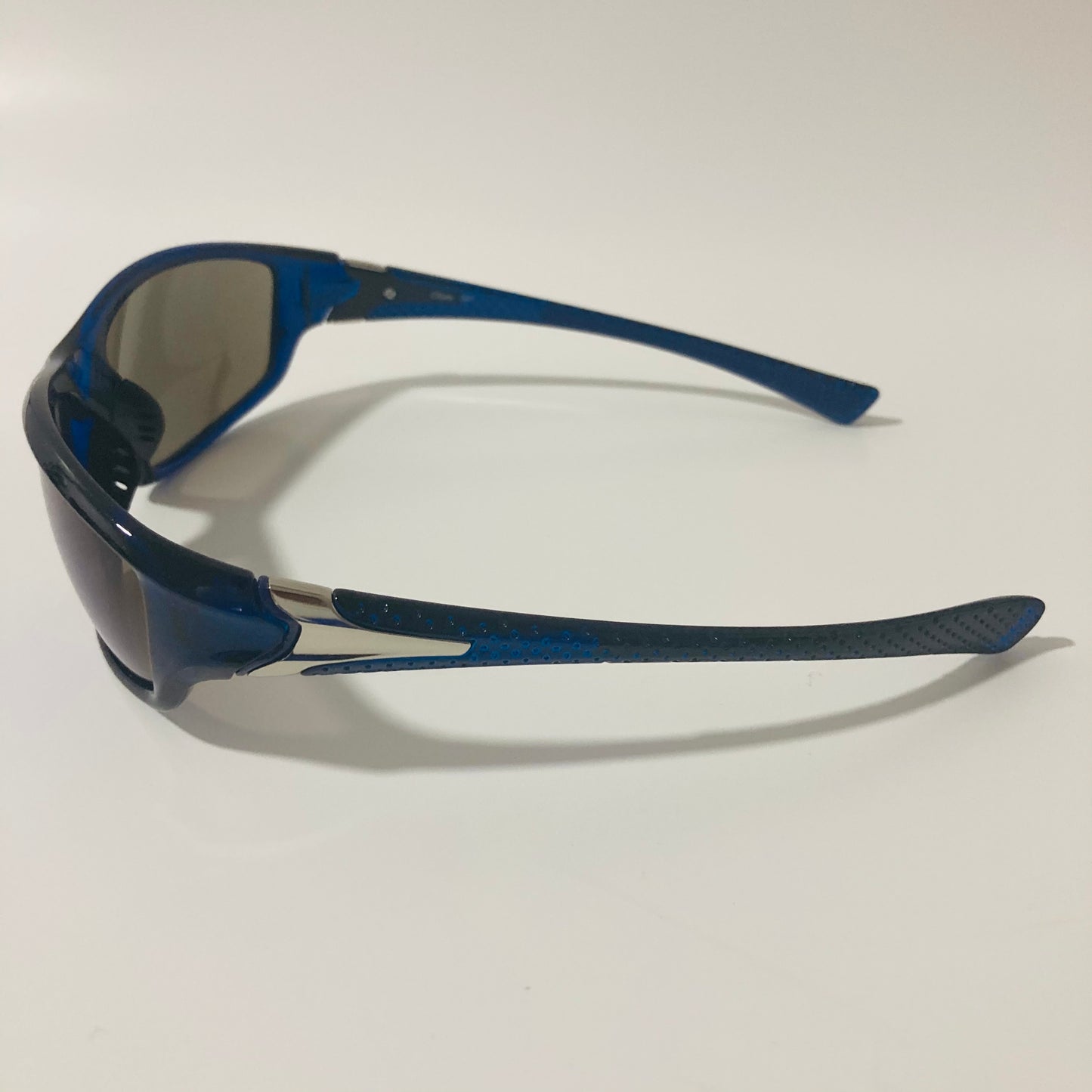 mens and womens blue mirrored wrap around sunglasses