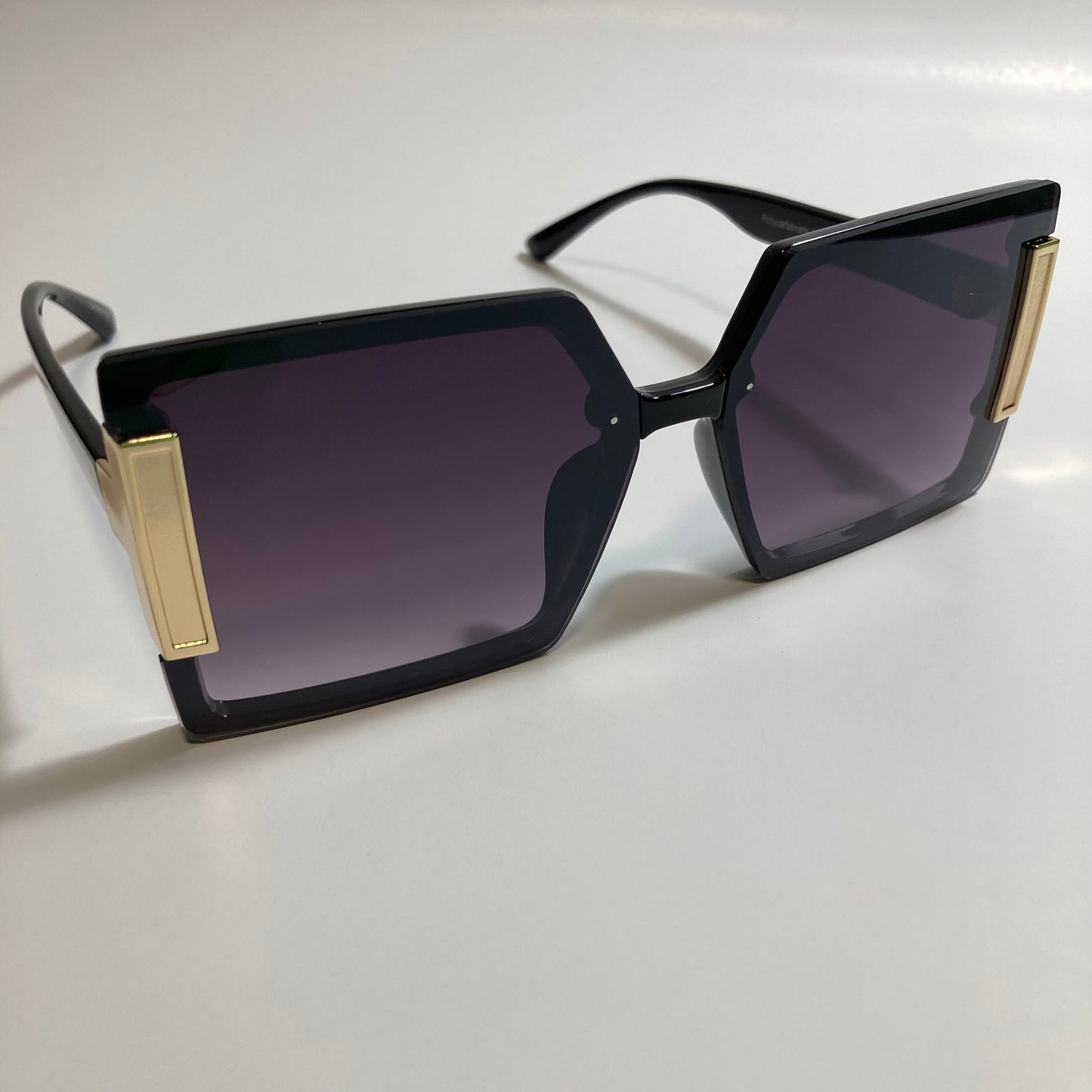 womens black and gold oversize square sunglasses