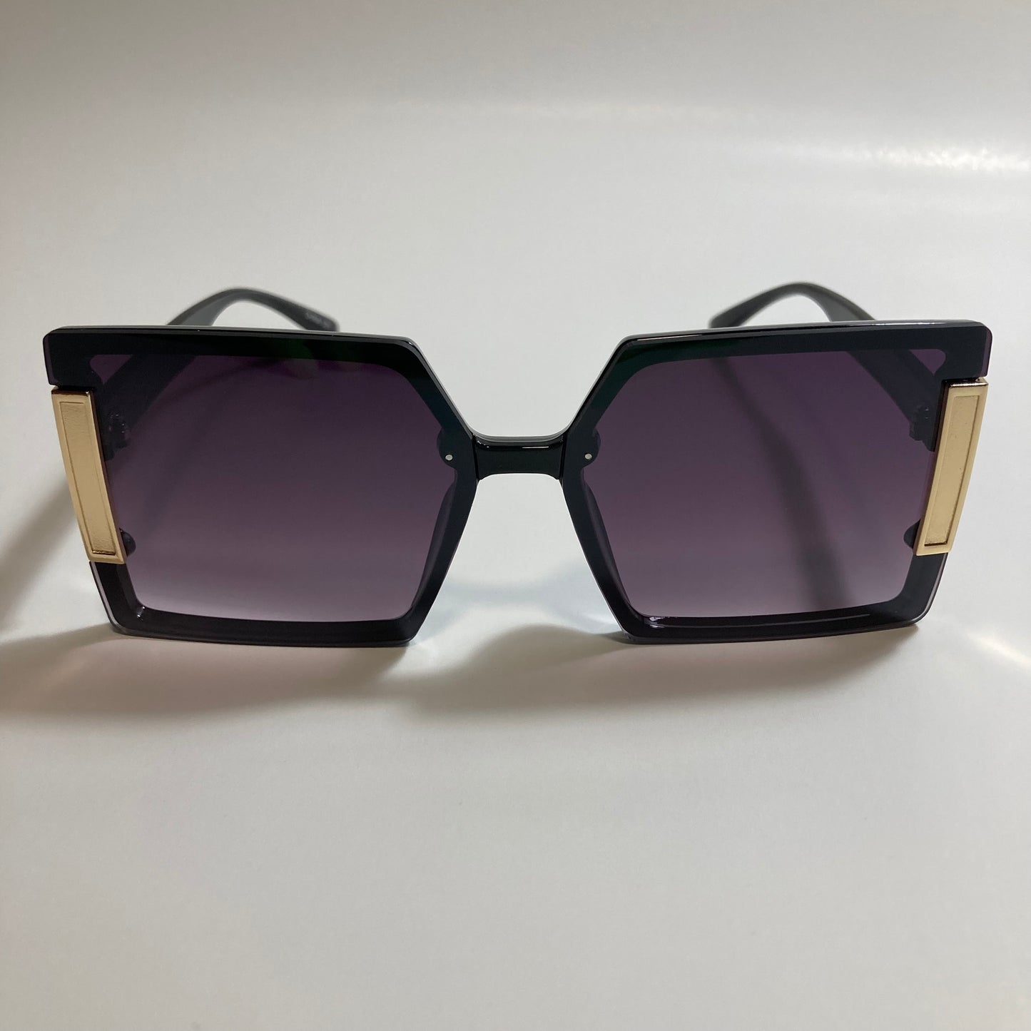 womens black and gold oversize square sunglasses