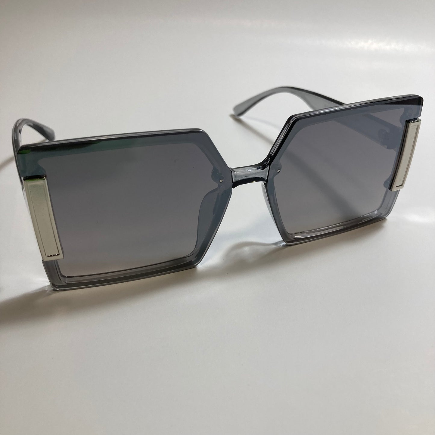 womens gray and silver oversize square sunglasses