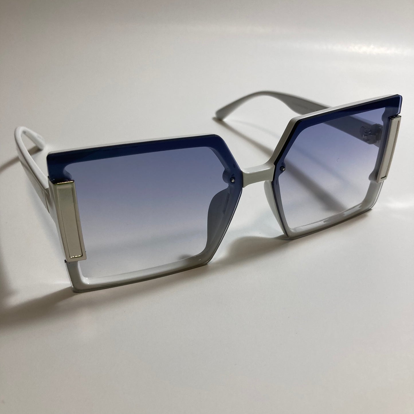 womens white blue and silver oversize square sunglasses