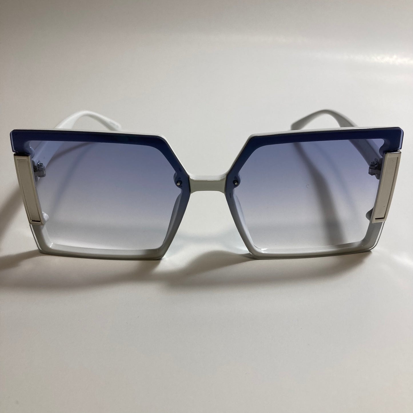 womens white blue and silver oversize square sunglasses