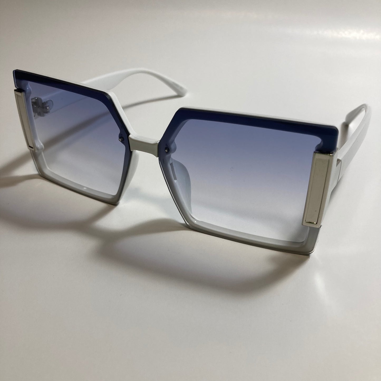 womens white blue and silver oversize square sunglasses
