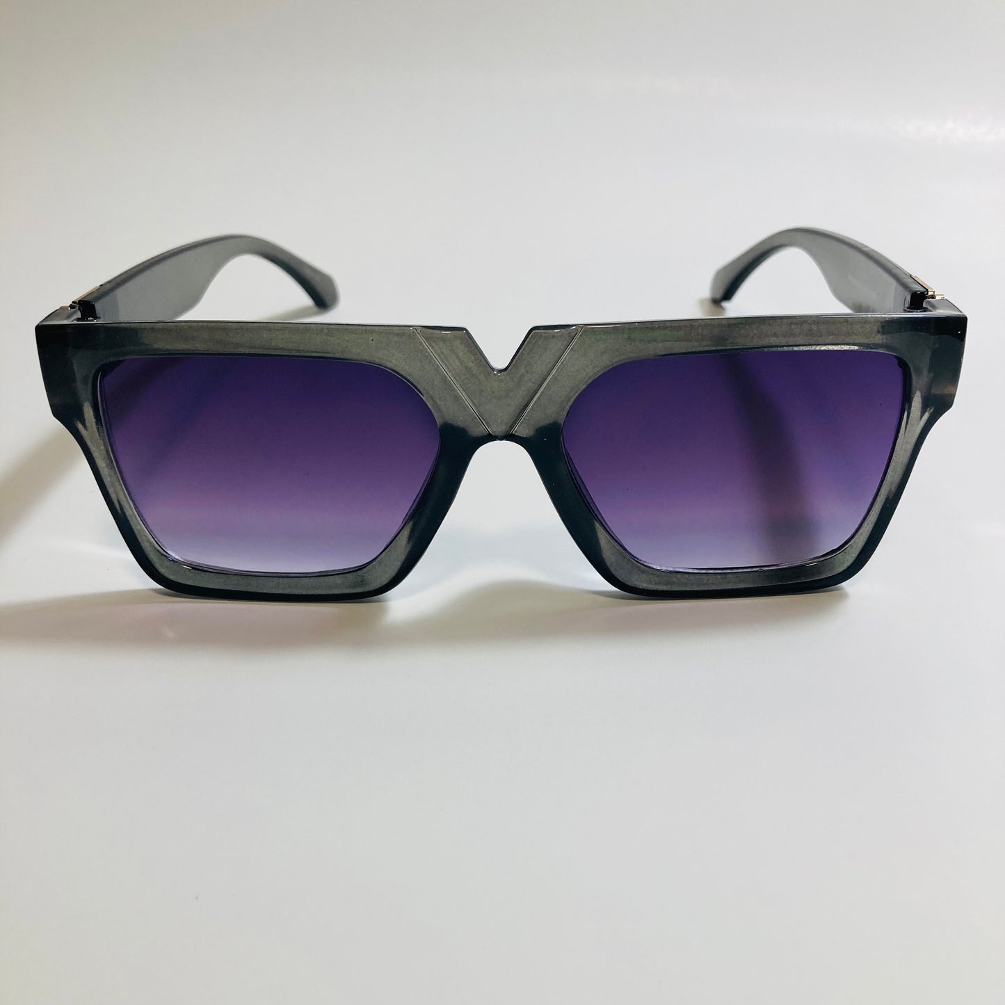 mens and womens gray and black square sunglasses