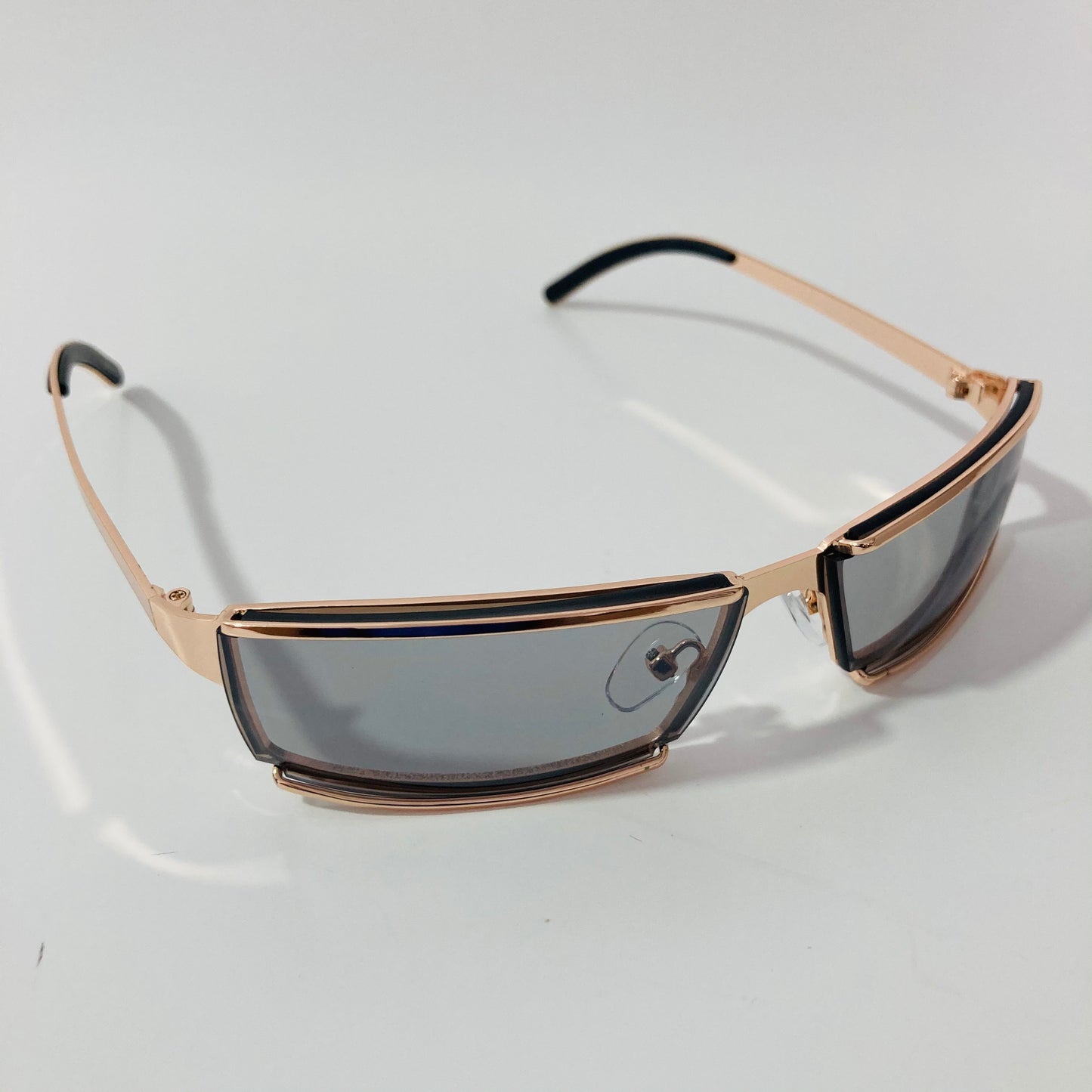 mens and womens gold wrap sunglasses with black lenses