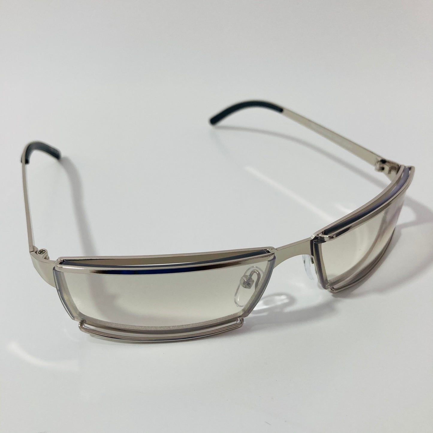 mens and womens silver wrap sunglasses with clear lenses