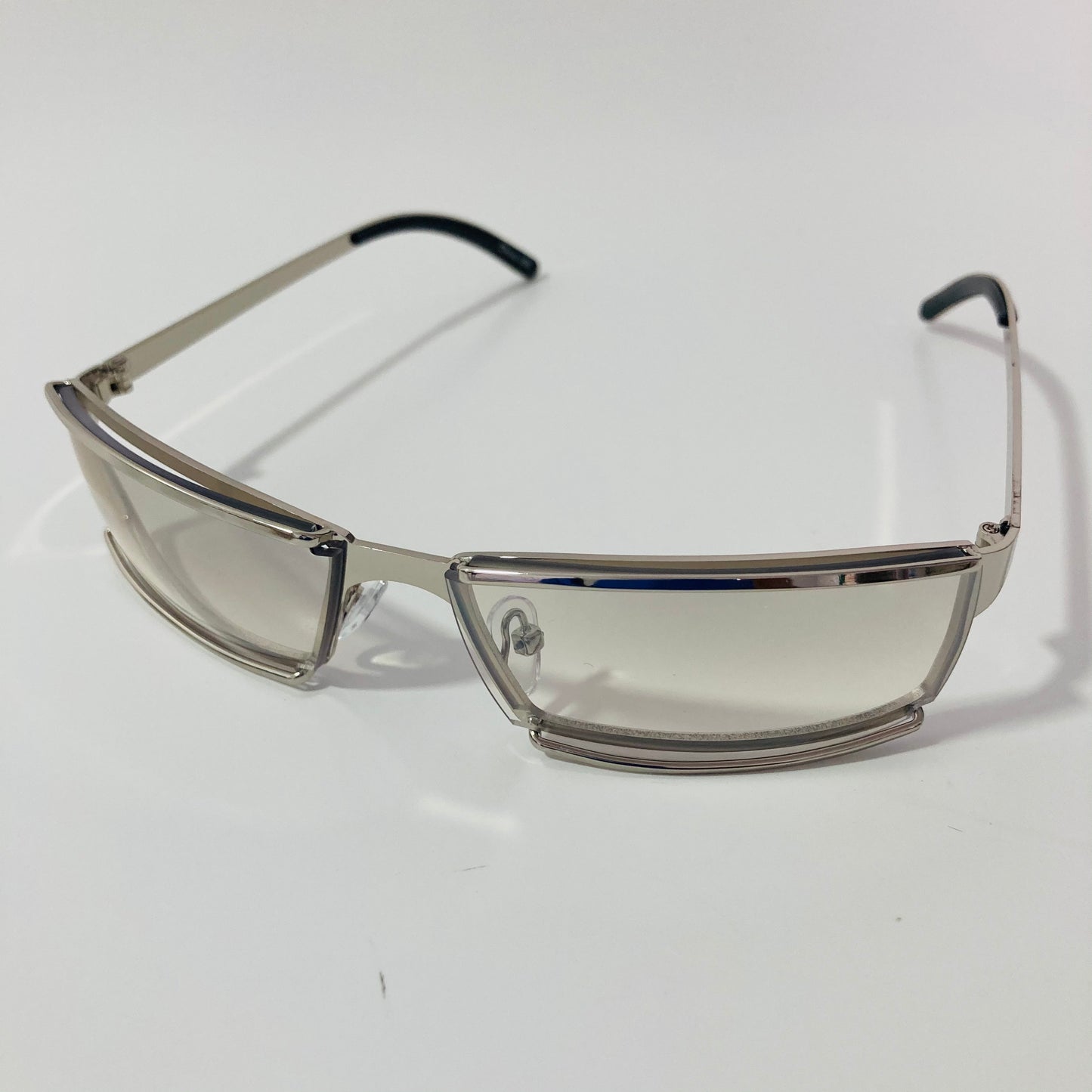 mens and womens silver wrap sunglasses with clear lenses