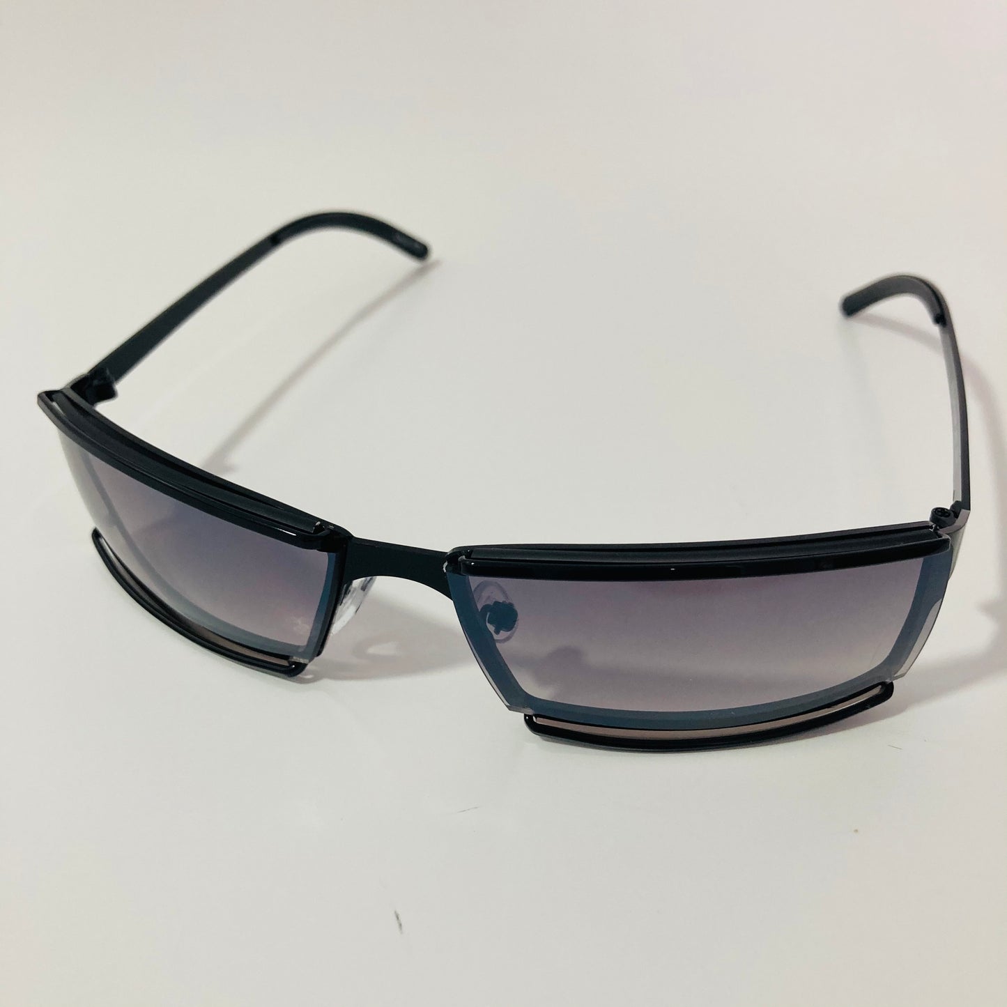 mens and womens black wrap sunglasses with black lenses