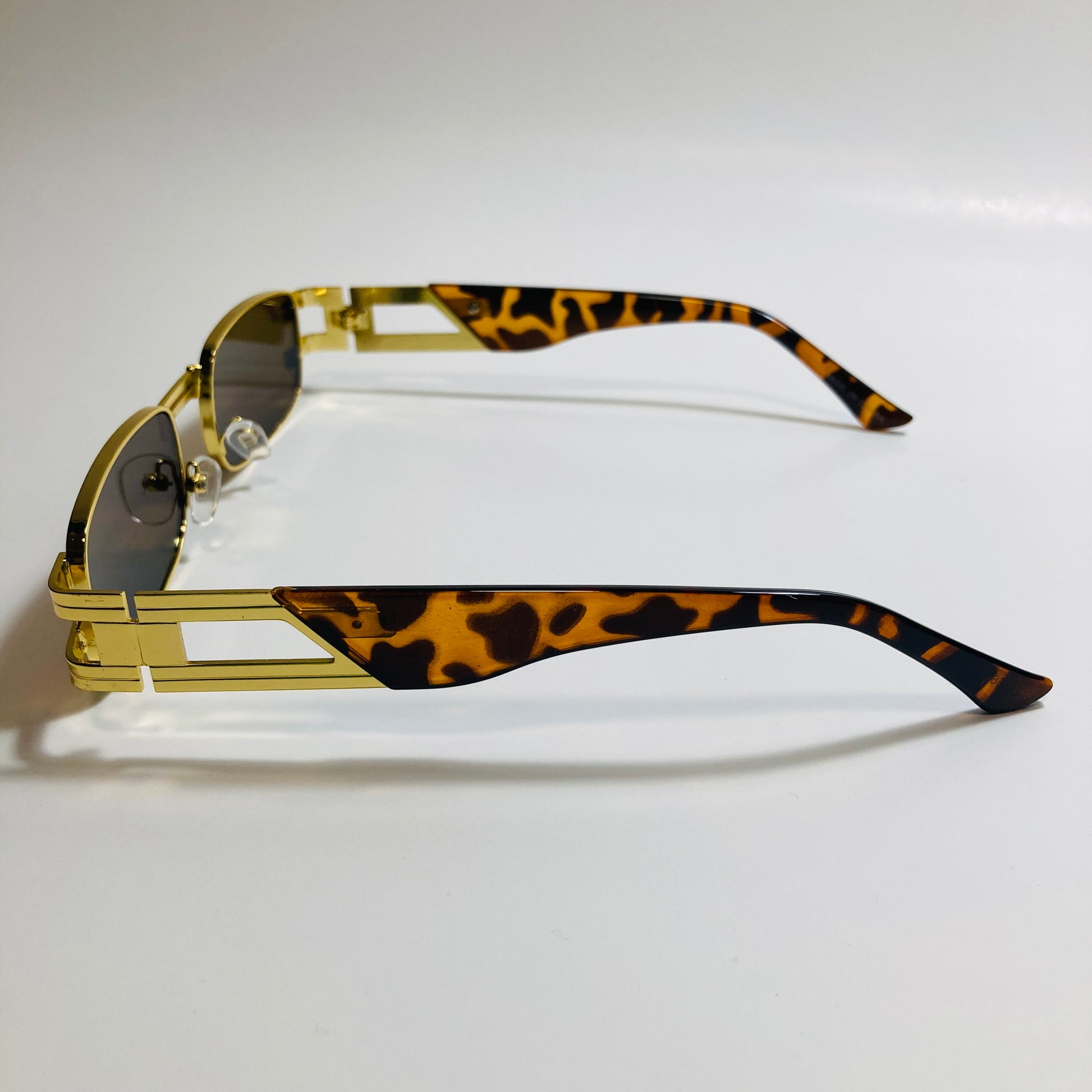 mens and womens gold square sunglasses with brown lenses