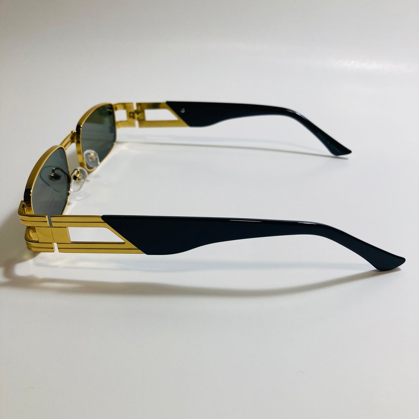 mens and womens gold square sunglasses with green lenses