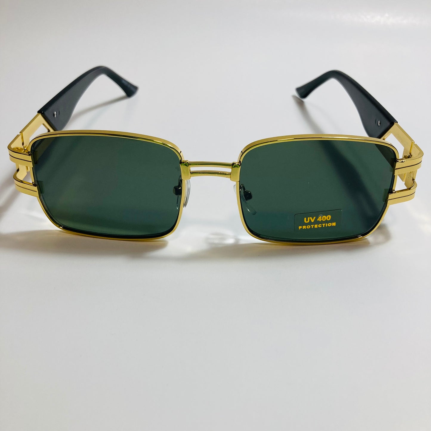 mens and womens green and gold square sunglasses