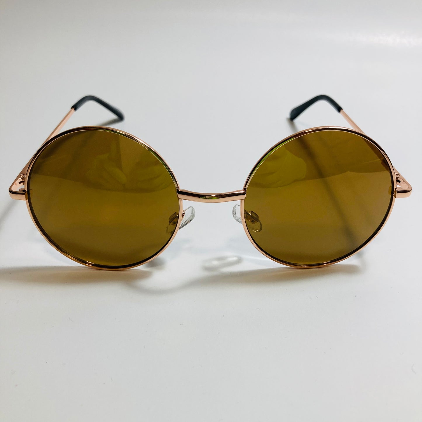 mens and womens gold and brown round sunglasses