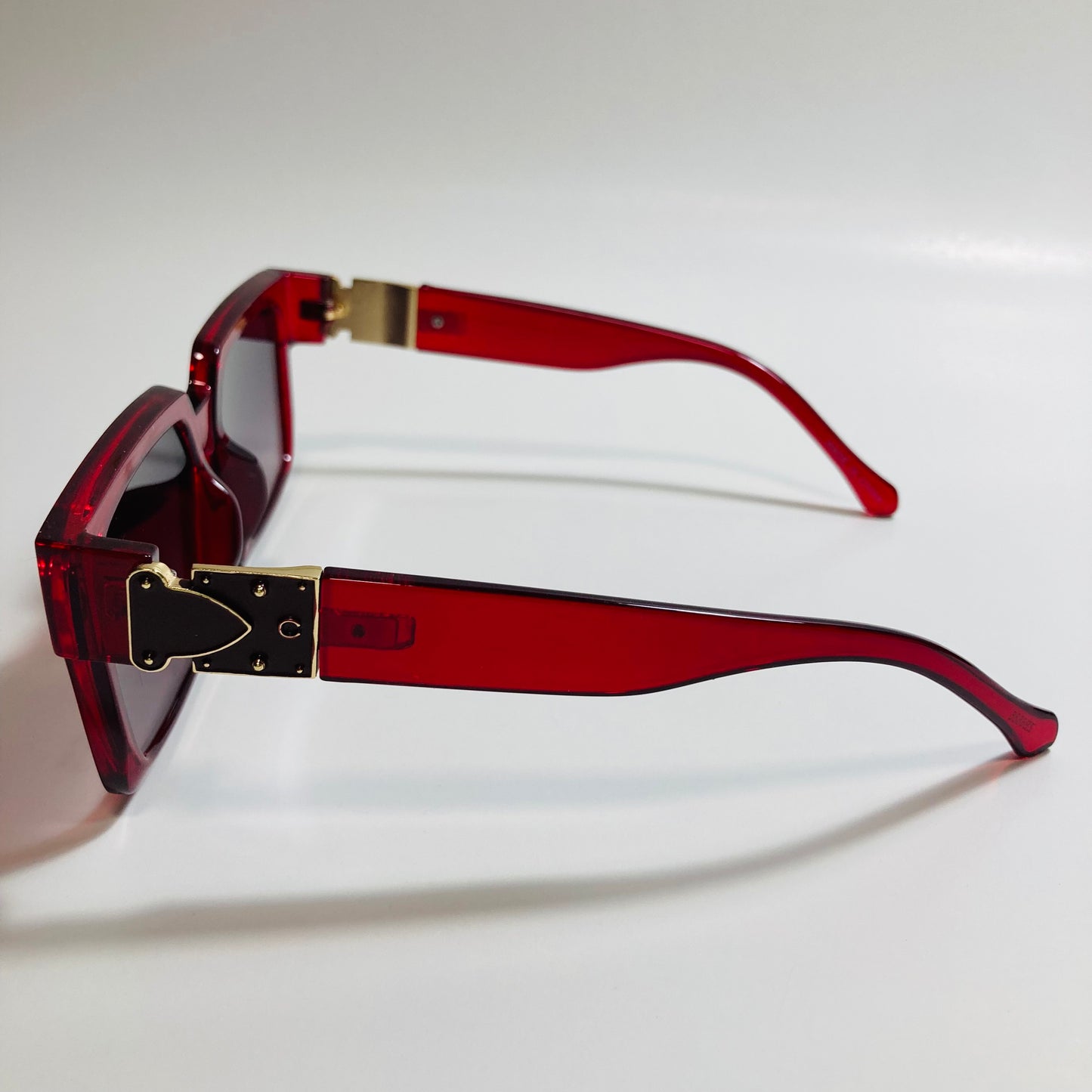 mens and womens black red and gold square sunglasses