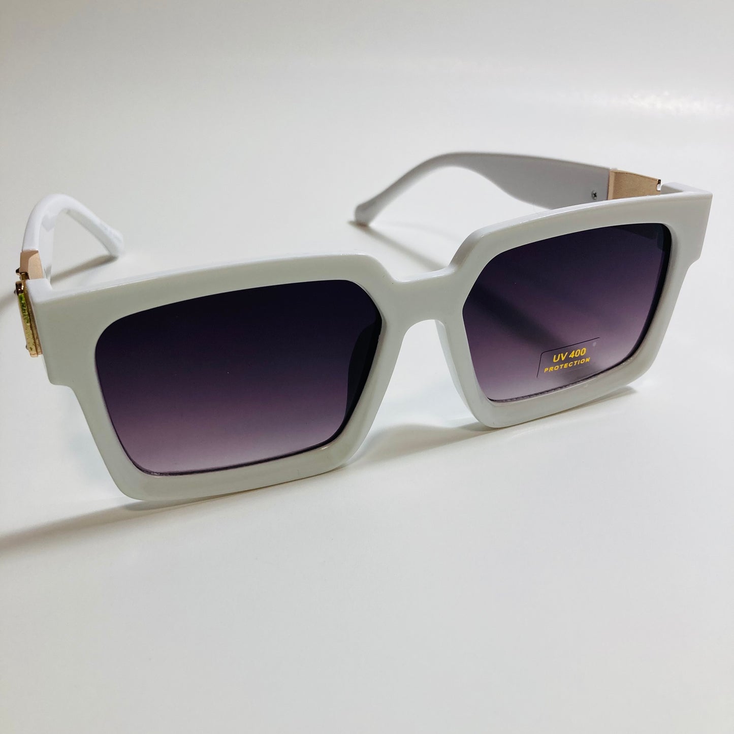 mens and womens white black and gold square sunglasses