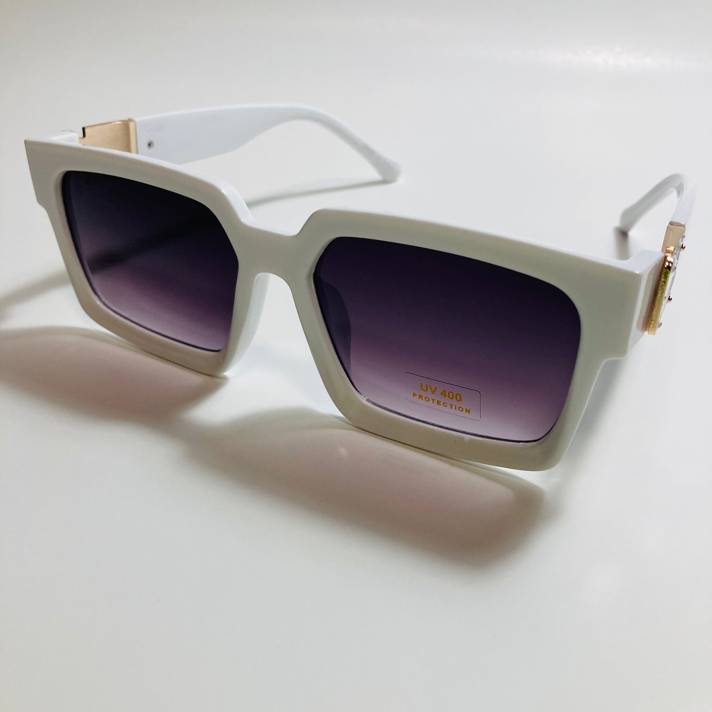 mens and womens white black and gold square sunglasses