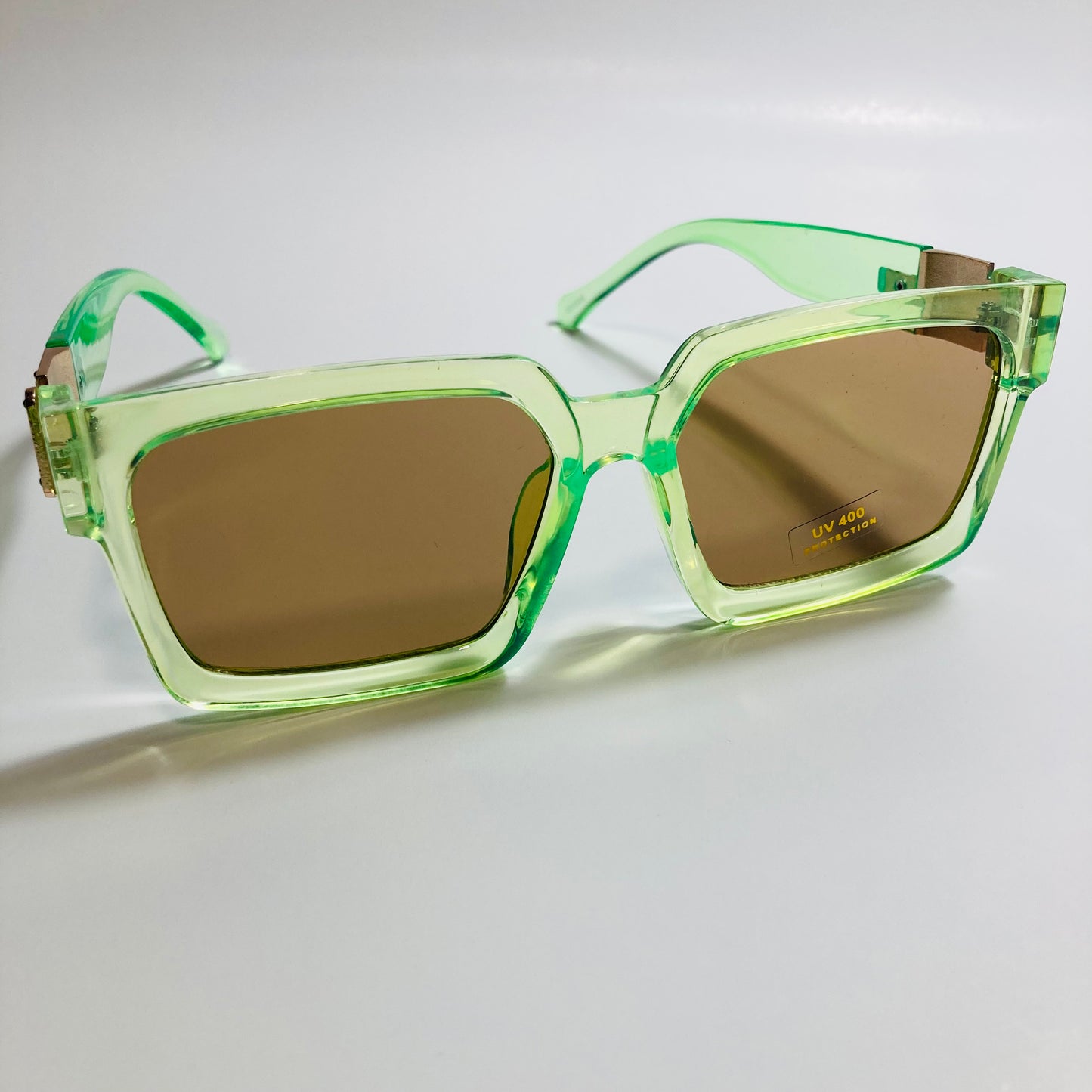 mens and womens green brown and gold square sunglasses