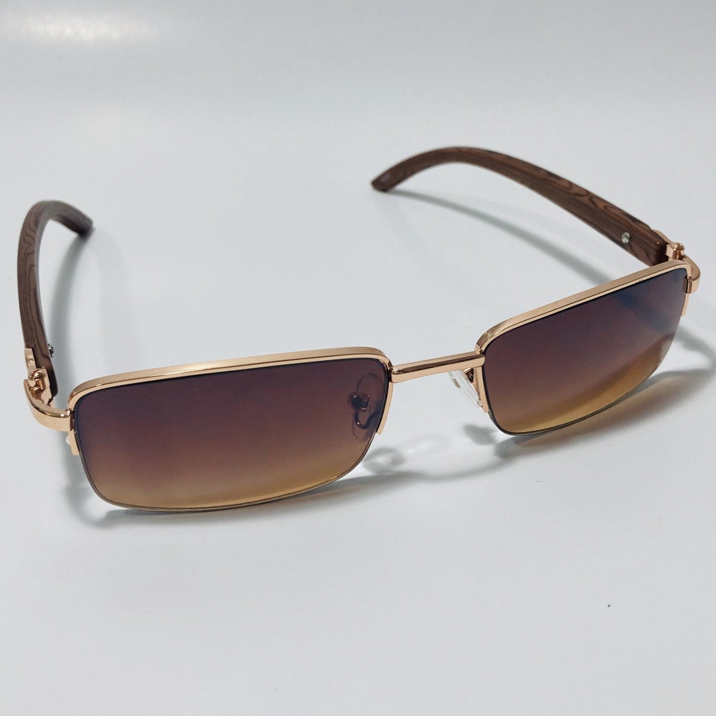 gold and brown Mens and womens metal square sunglasses half rim