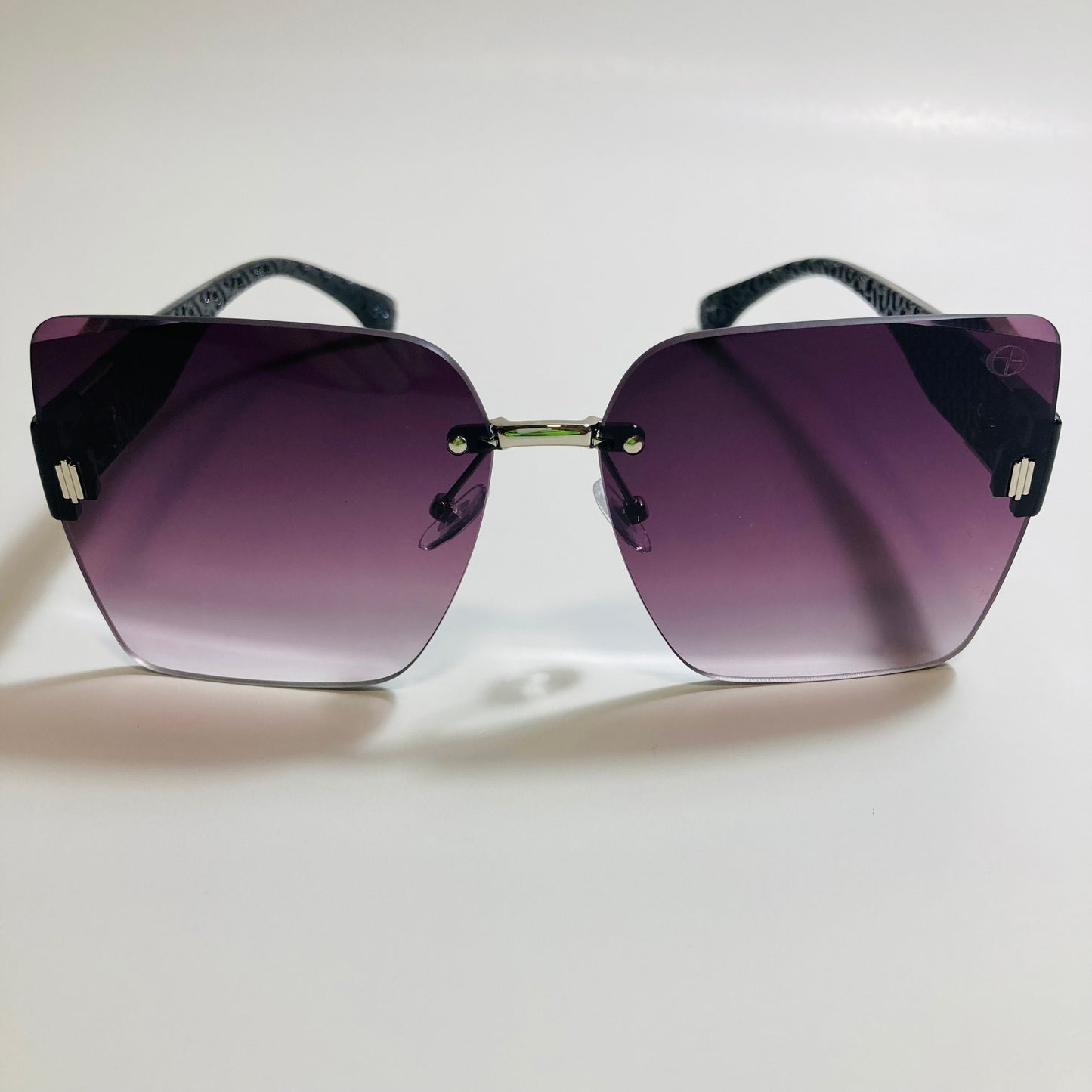 womens black square rimless oversize sunglasses