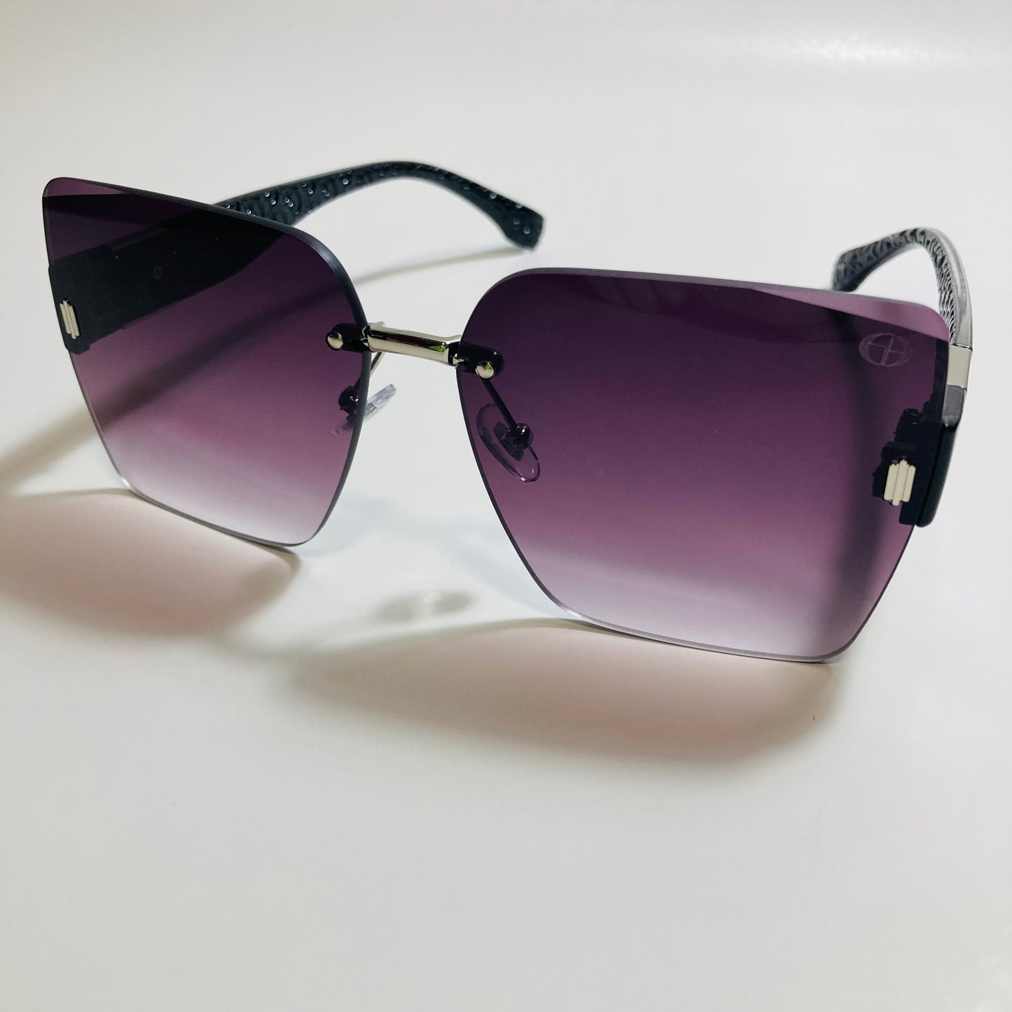 womens black square rimless oversize sunglasses