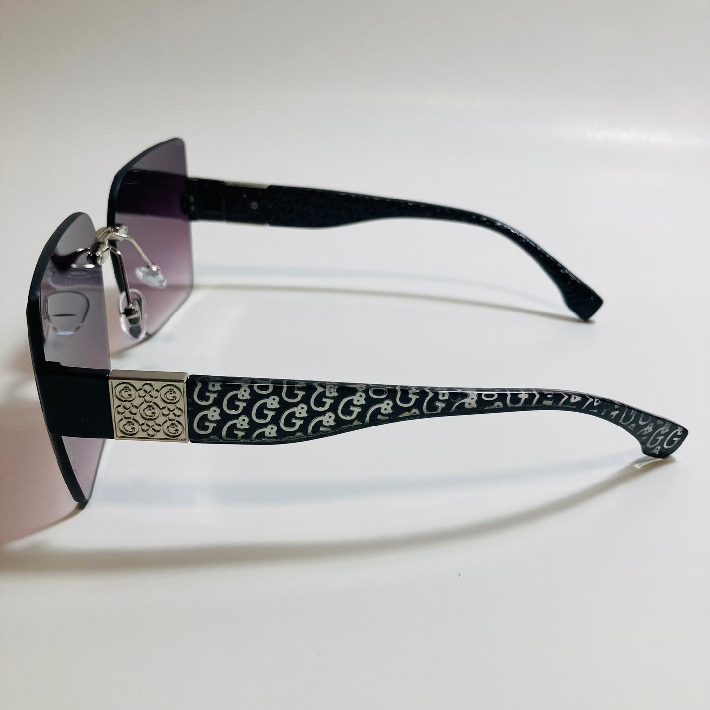 womens black square rimless oversize sunglasses