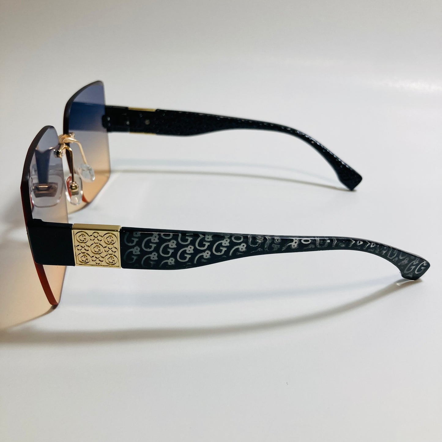 womens yellow and blue square rimless oversize sunglasses