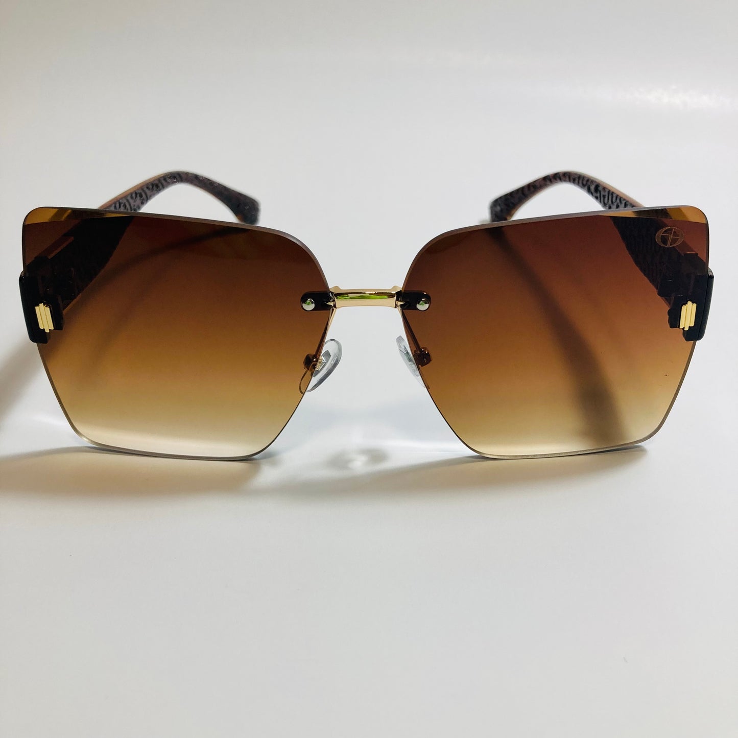 womens brown square rimless oversize sunglasses