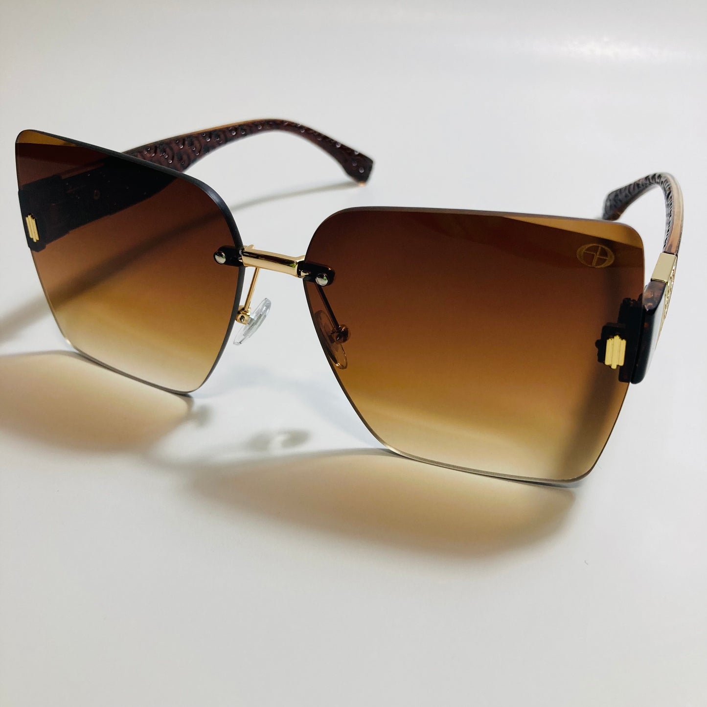 womens brown square rimless oversize sunglasses