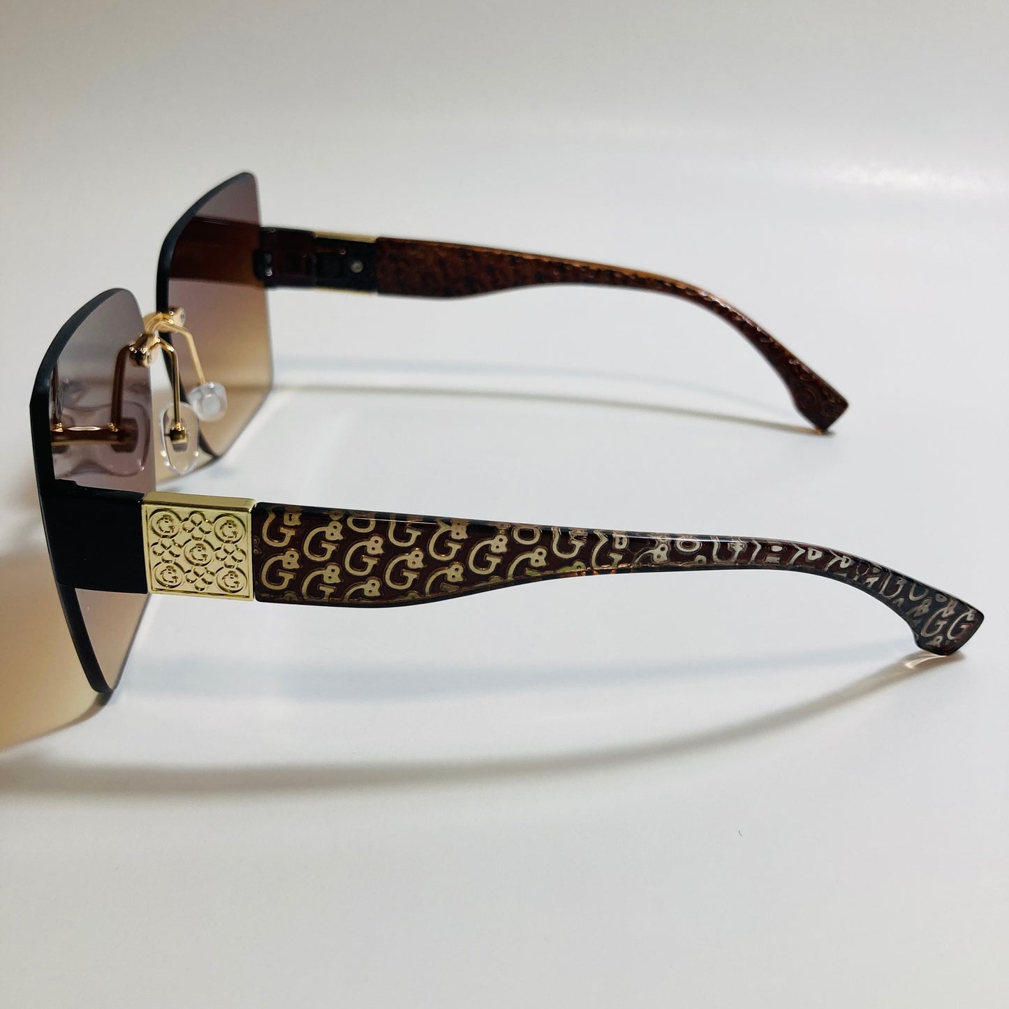 womens brown square rimless oversize sunglasses