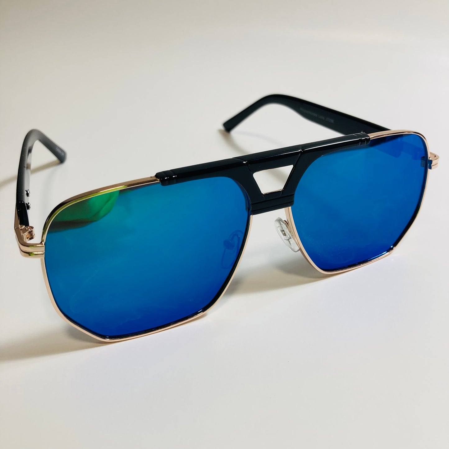 mens blue black and gold mirrored aviator sunglasses