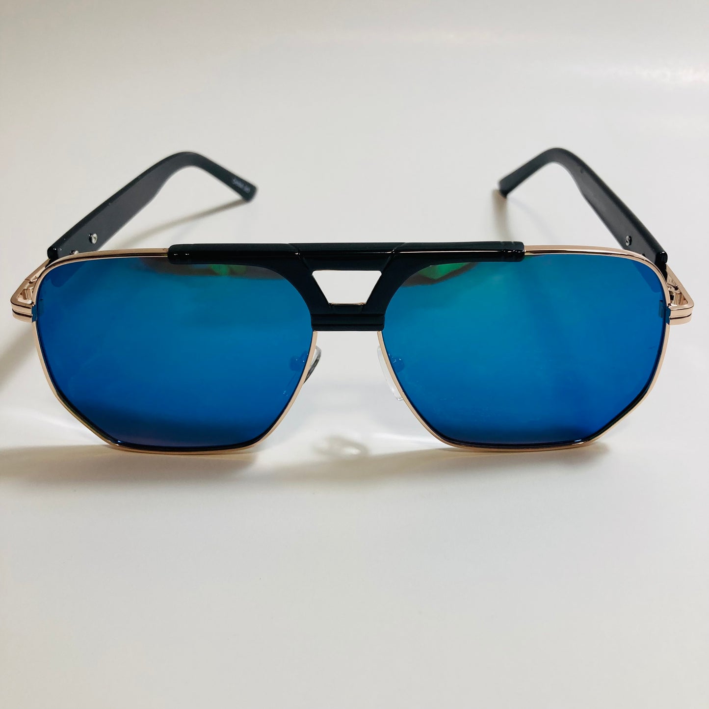 mens blue black and gold mirrored aviator sunglasses