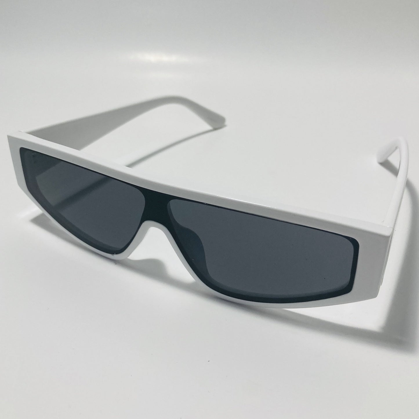 mens and womens white futuristic sunglasses with black lenses