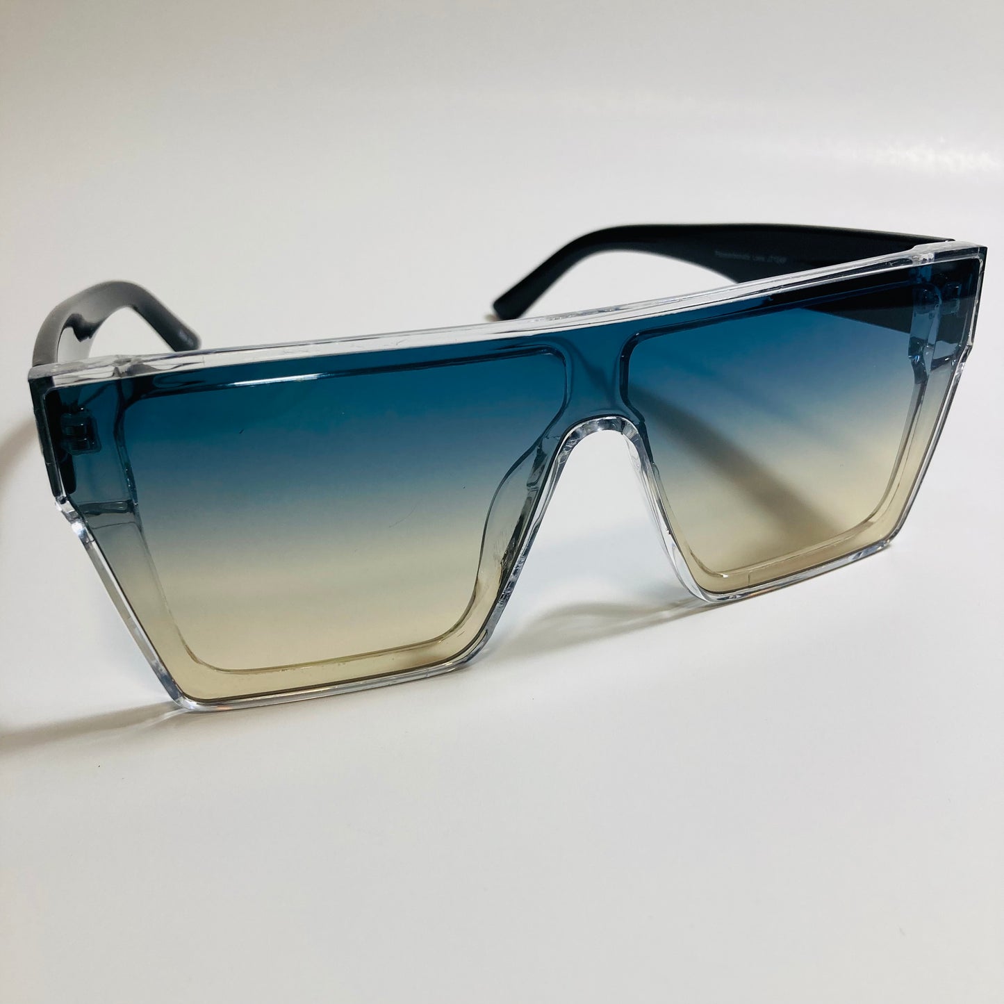 mens and womens blue clear and yellow square shield sunglasses