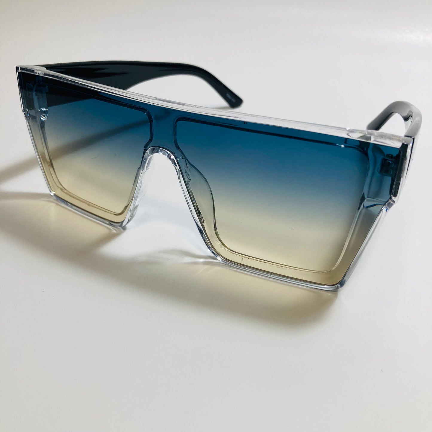 mens and womens blue clear and yellow square shield sunglasses