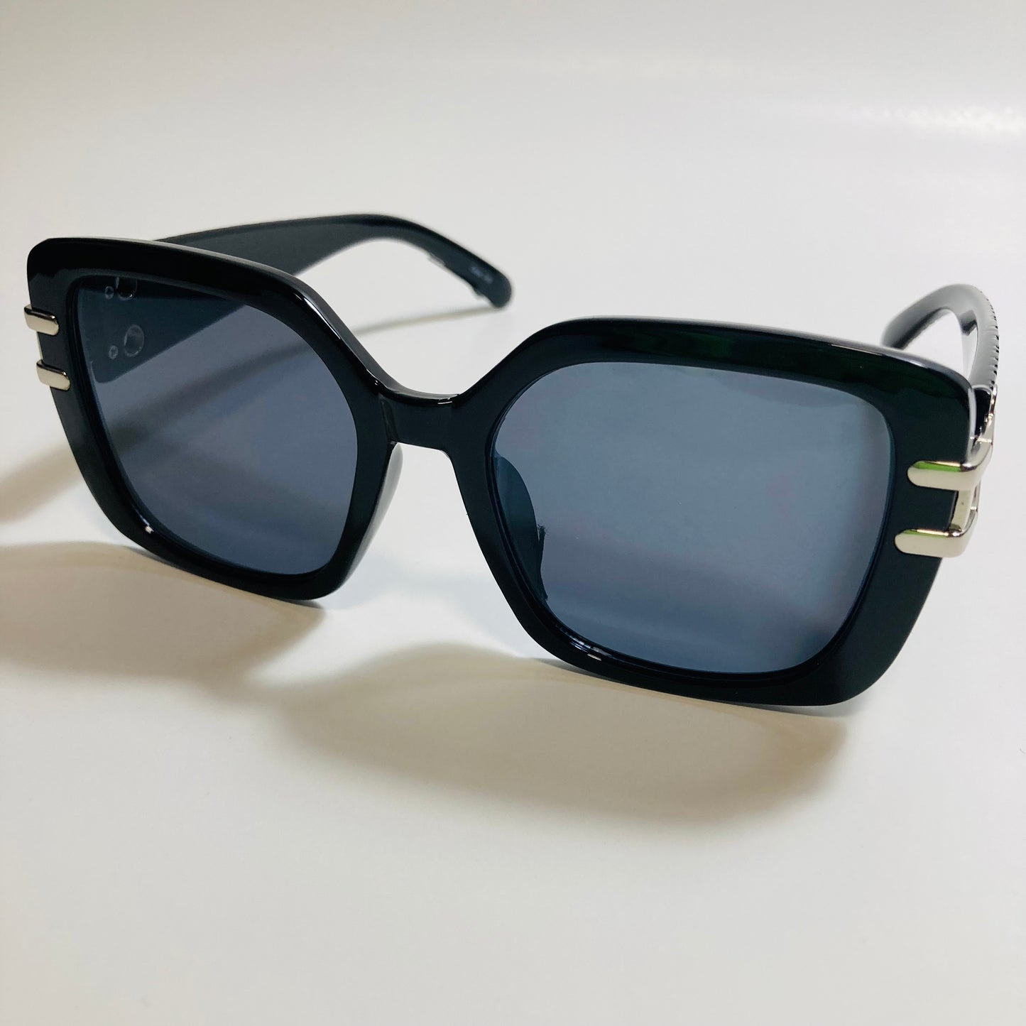 womens black and silver oversize square sunglasses