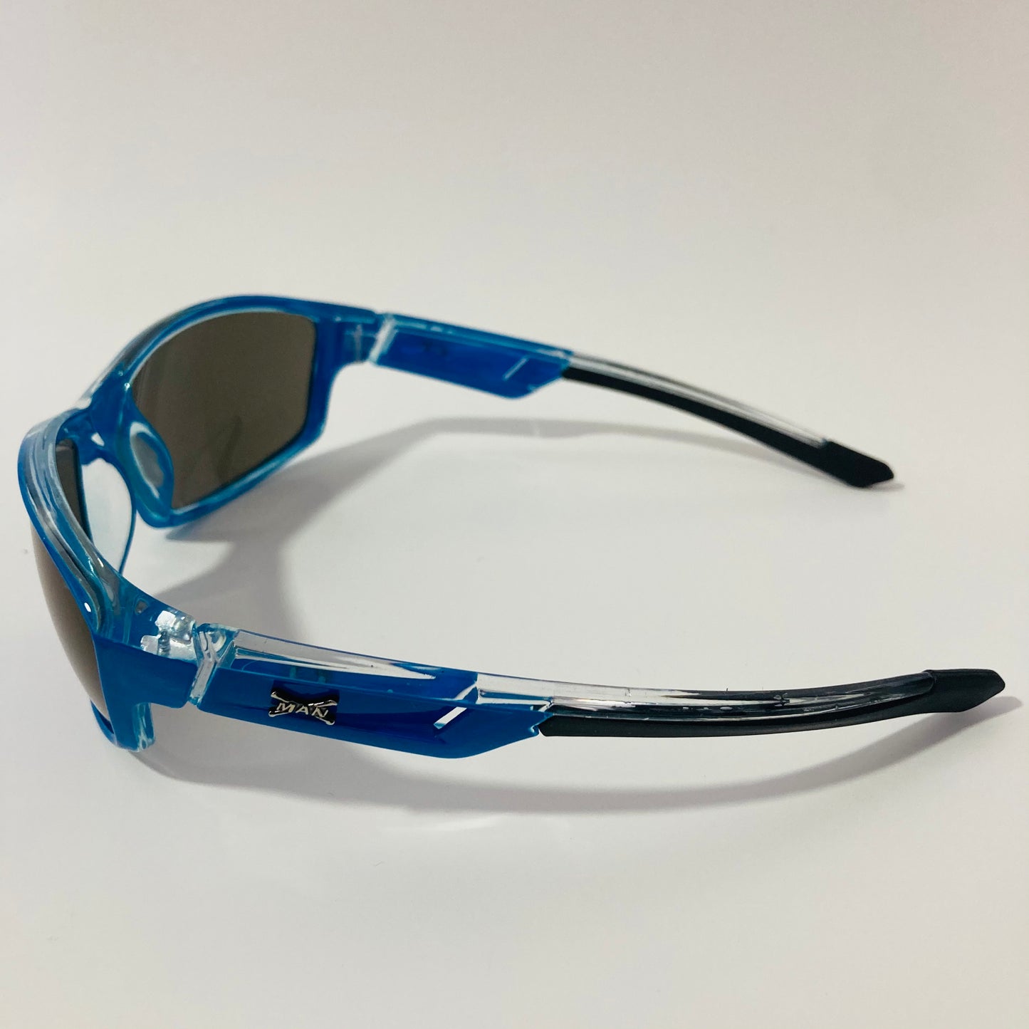 mens and womens black and blue mirrored wrap around sunglasses
