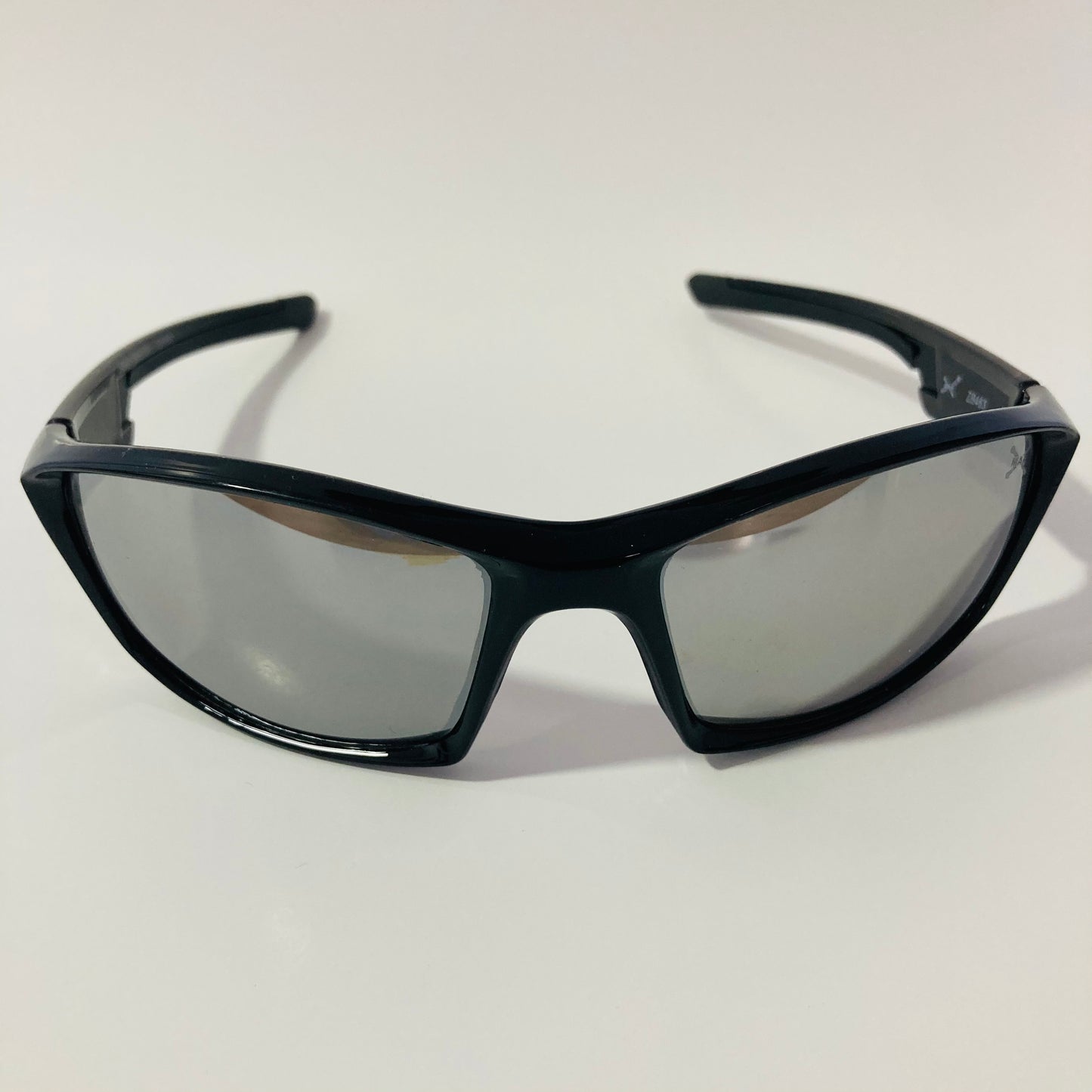 mens and womens black and silver mirrored wrap around sunglasses