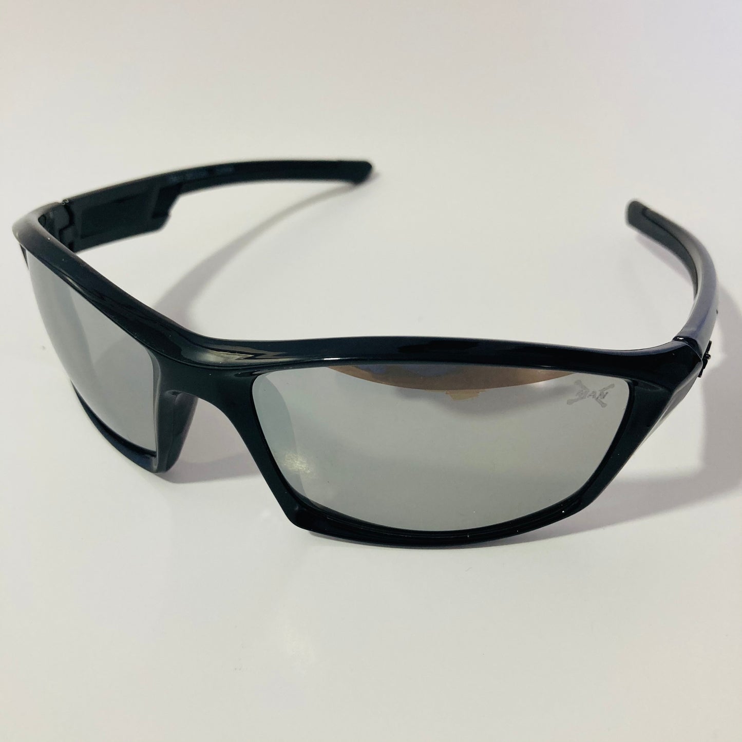 mens and womens black and silver mirrored wrap around sunglasses
