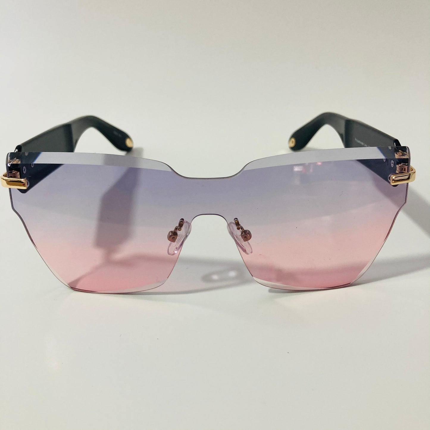 womens pink and blue square rimless sunglasses