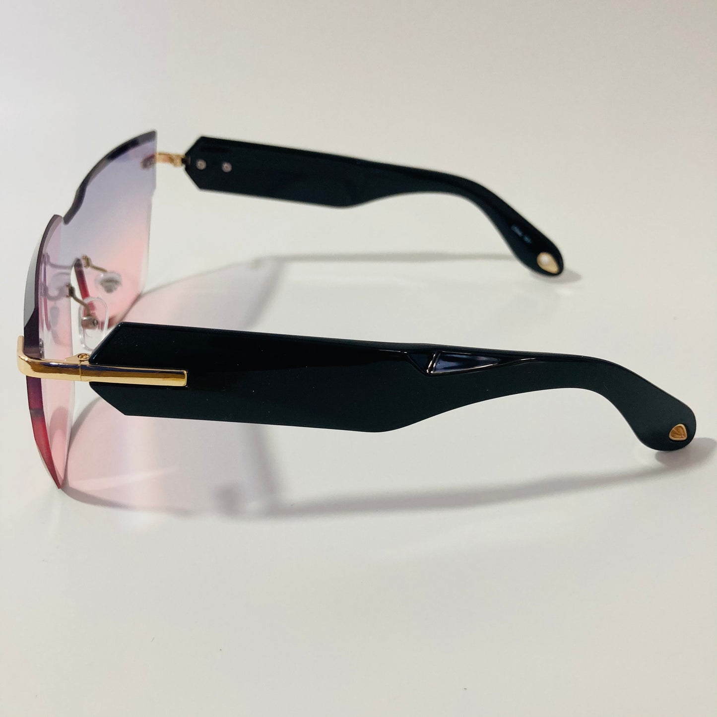 womens pink and blue square rimless sunglasses