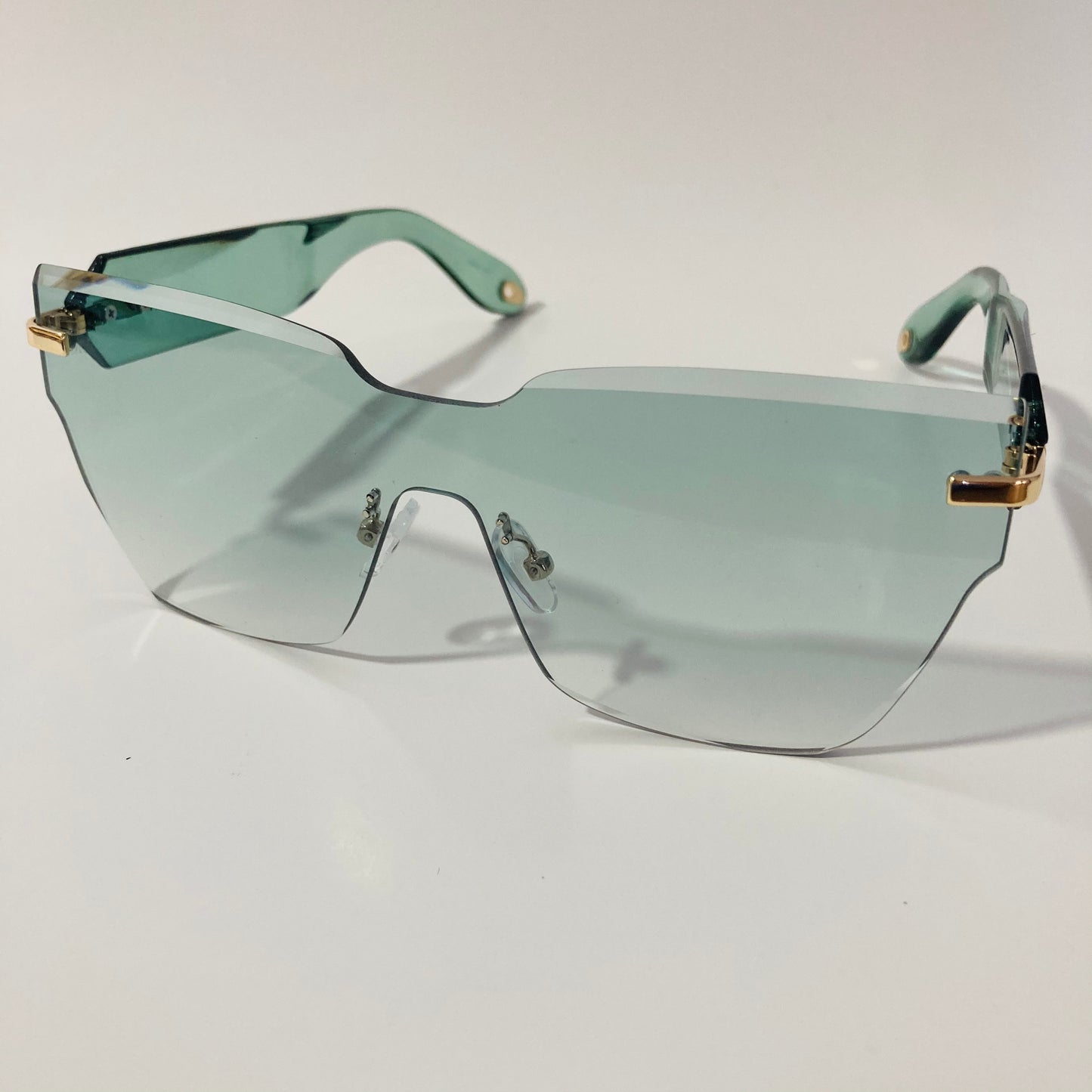womens green square rimless sunglasses