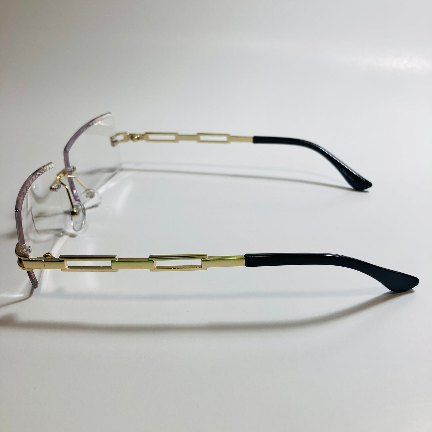 mens and womens clear and gold rimless square fake glasses