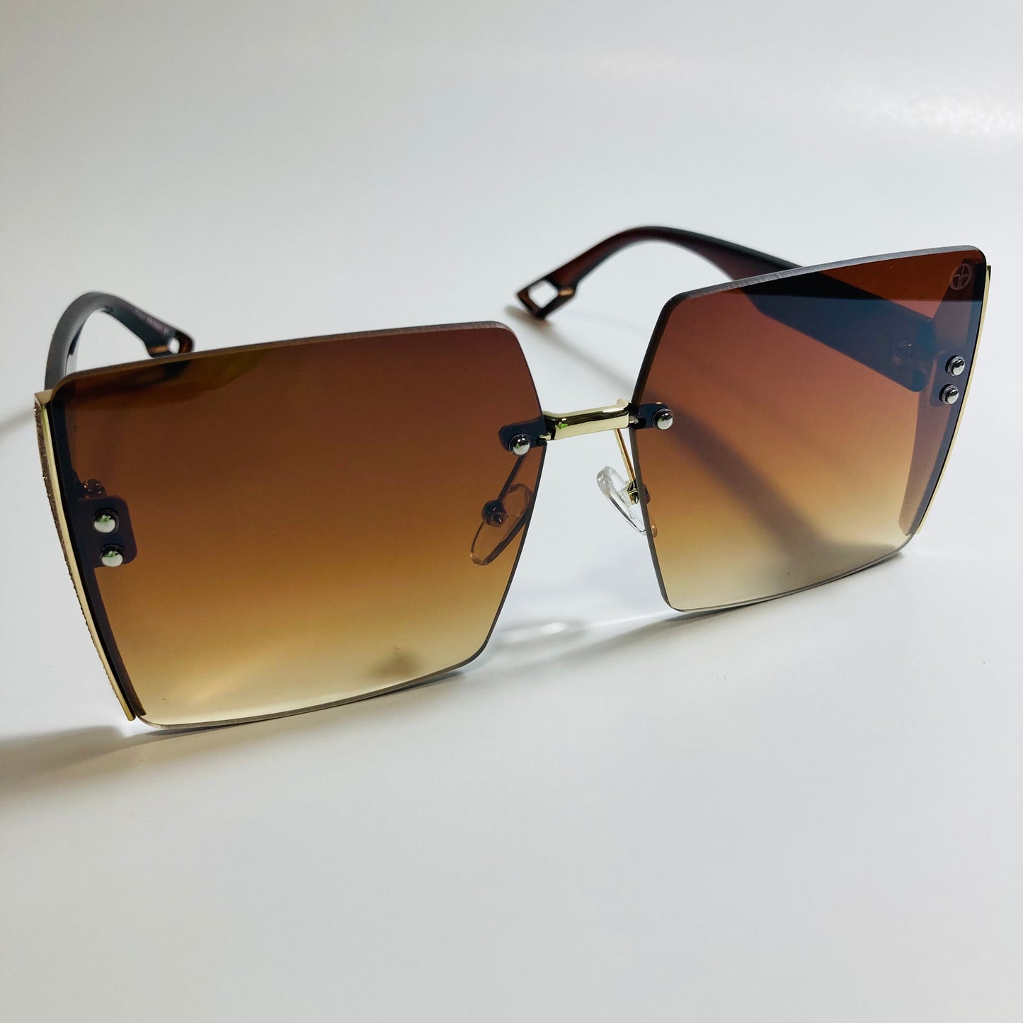 womens brown rimless oversize square sunglasses
