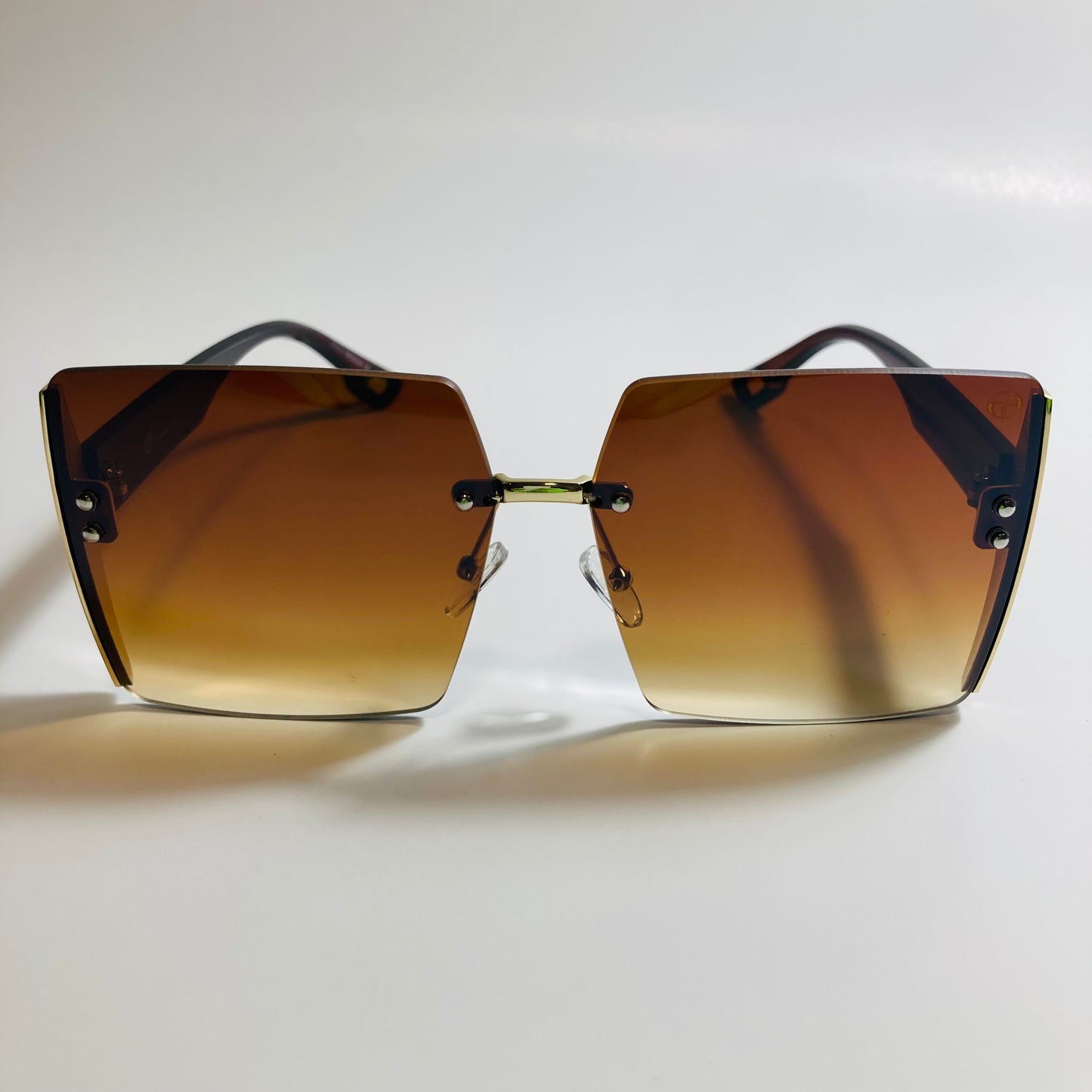 womens brown rimless oversize square sunglasses