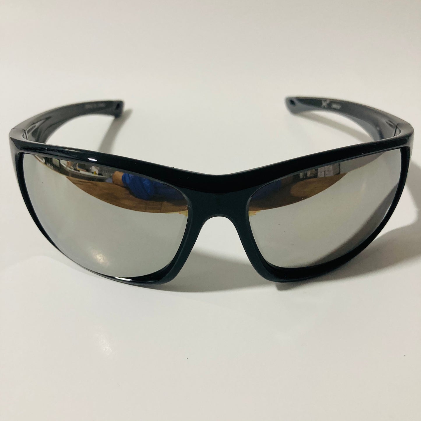 black and silver polarized wrap around sunglasses