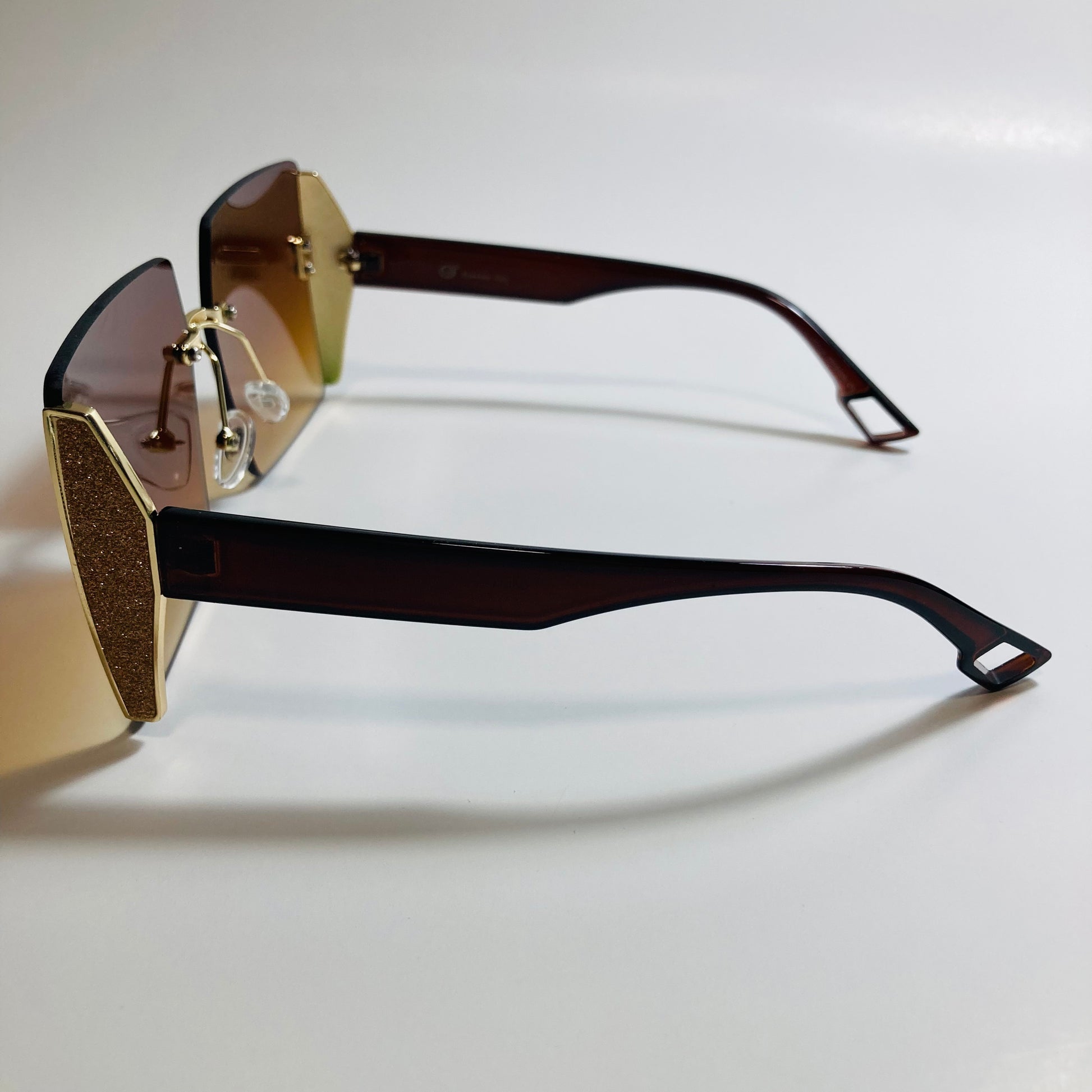 womens brown rimless oversize square sunglasses