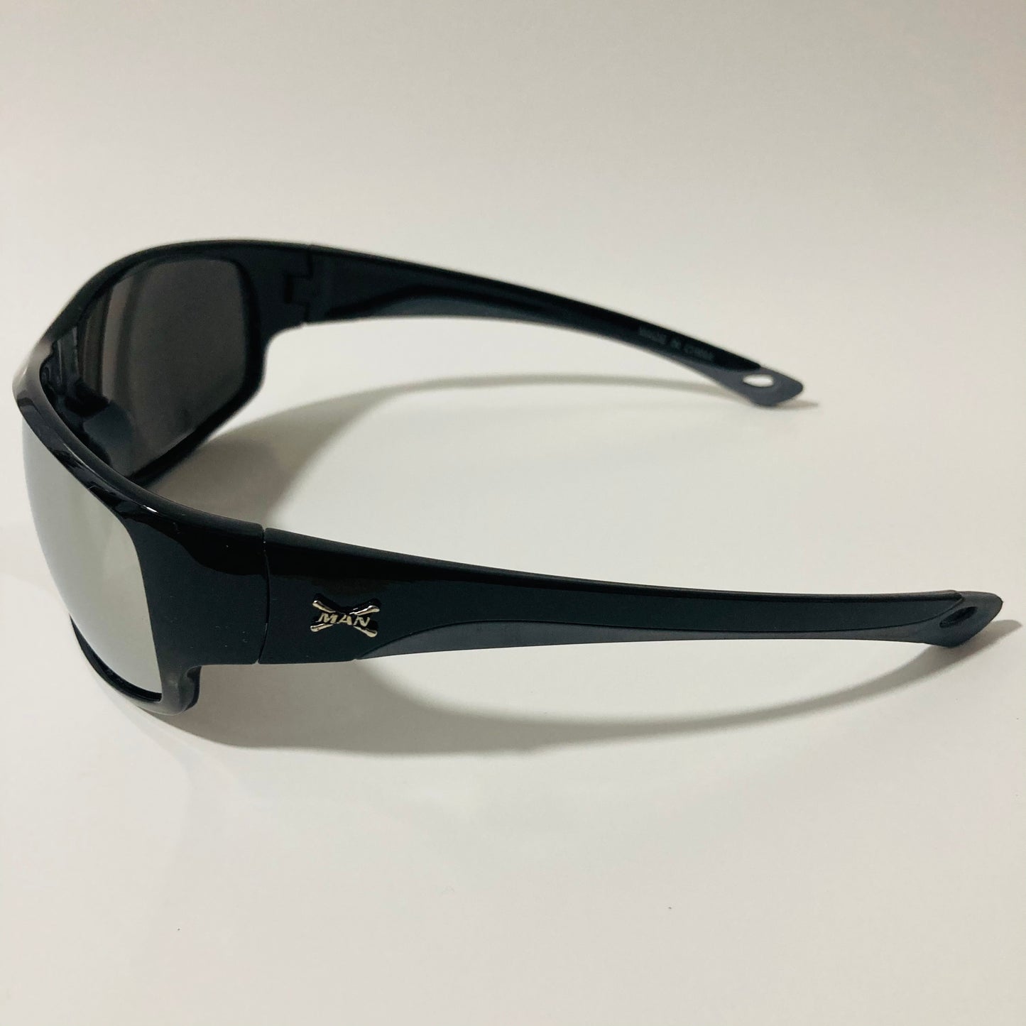 black and silver polarized wrap around sunglasses