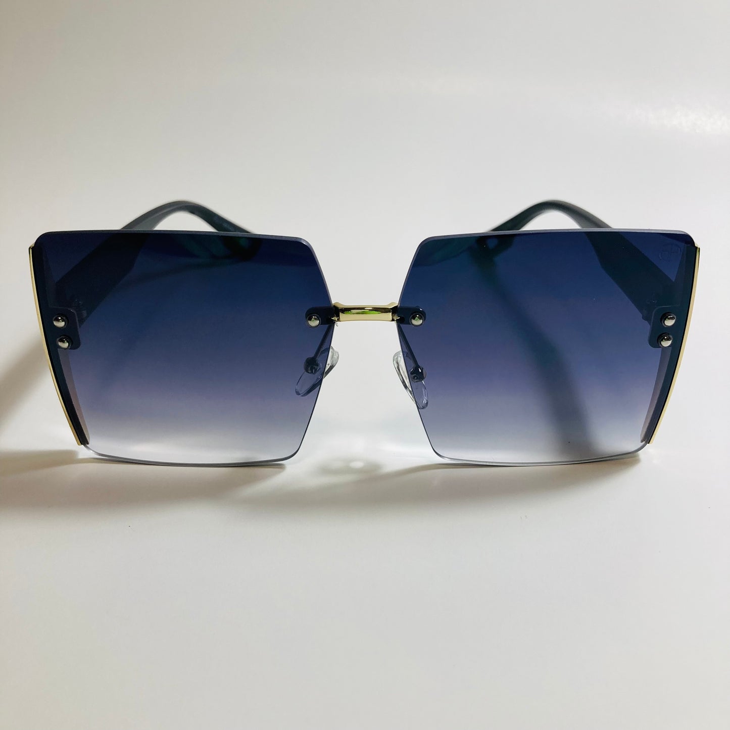 womens black and gold rimless oversize square sunglasses