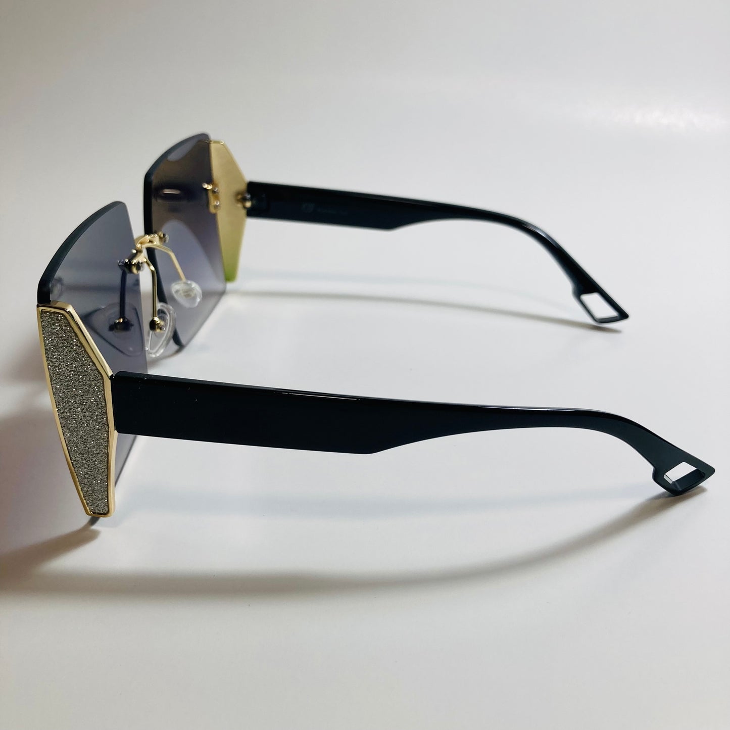 womens black and gold rimless oversize square sunglasses