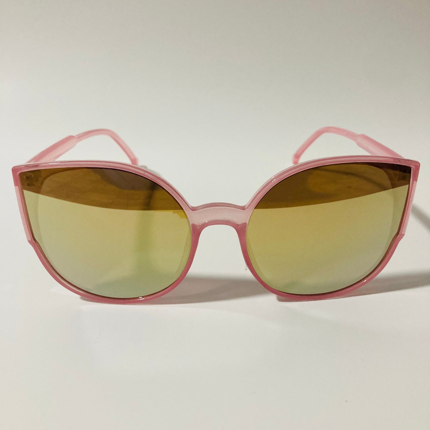 womans pink and green mirrored cat eye sunglasses